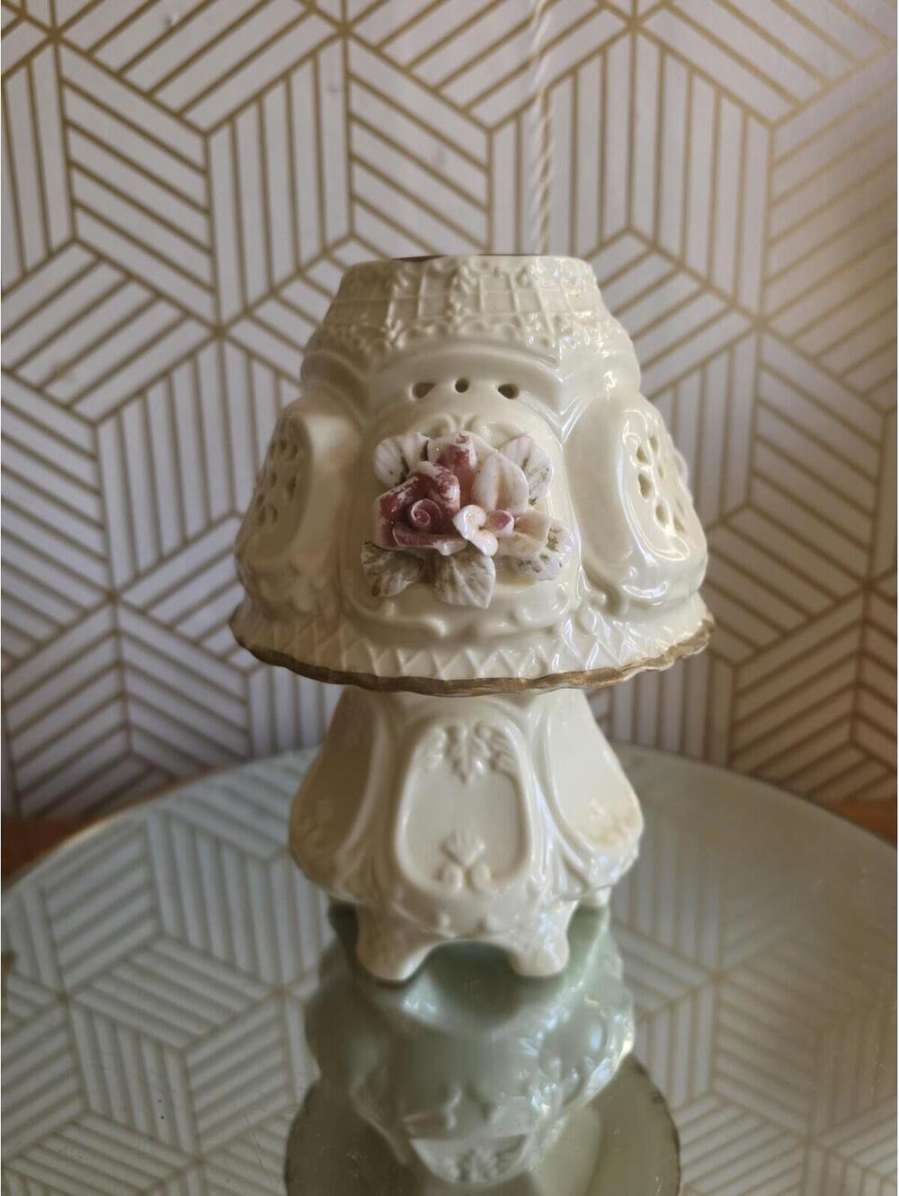 Vintage Victorian Ivory Porcelain Bisque Fairy Lamp Tea Light Votive Candle Lamp